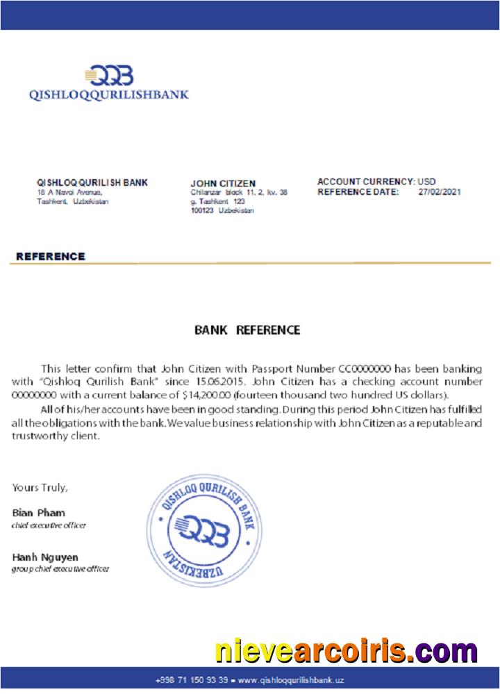 Uzbekistan Qishloq Qurilish Bank reference